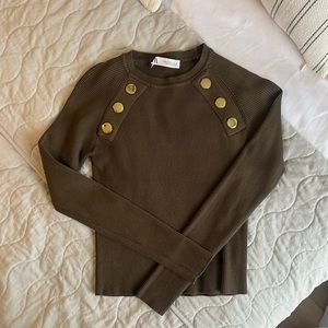 Zara military green knit sweater Size Small (US 2)